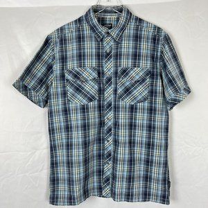 Kuhl Mens Shirt Short Sleeve Button Front Blue Plaid Men's Medium
